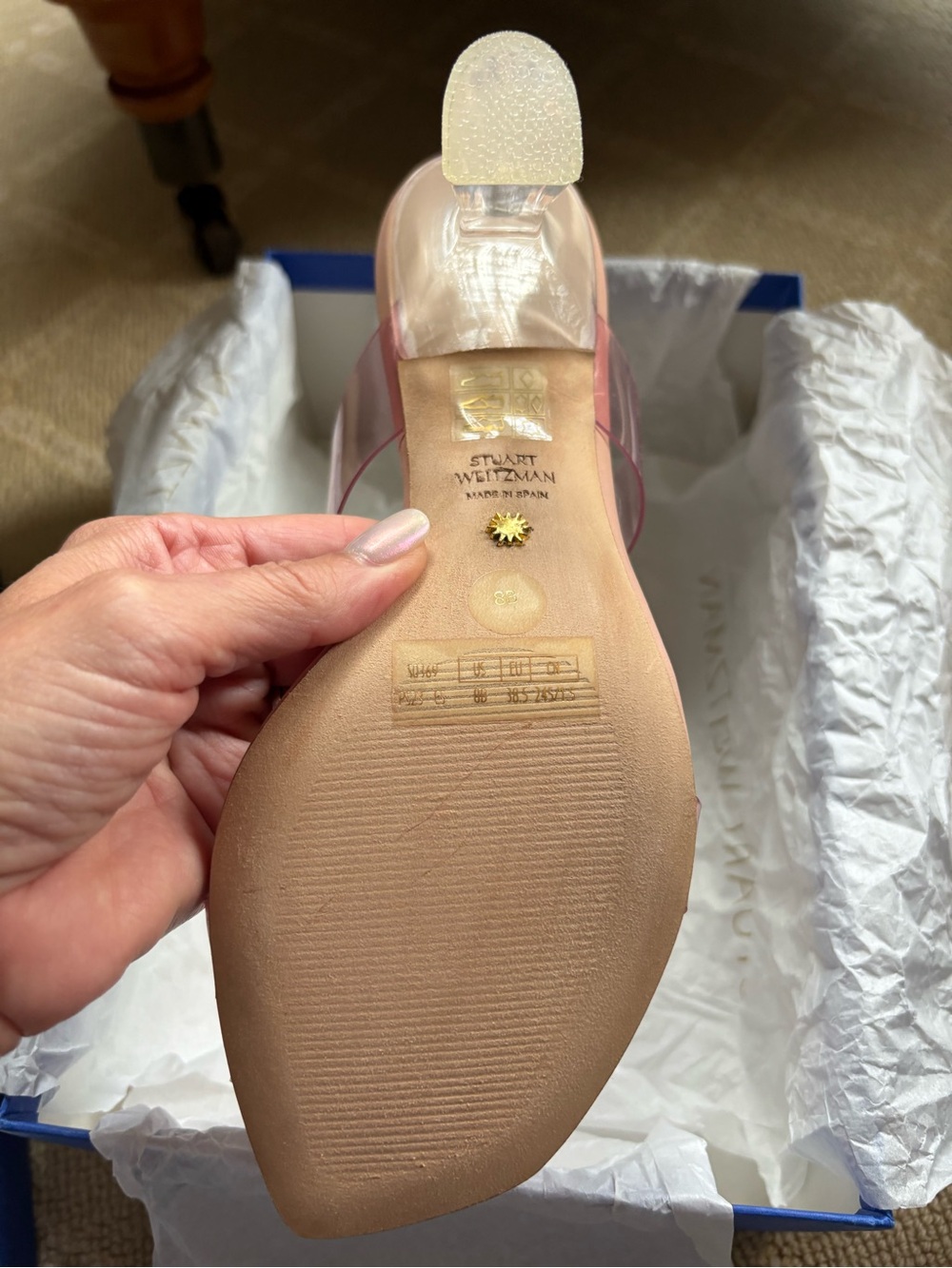 NWT Stuart Weitzman Pink Transparent Two‑Band Mules (original price $480) - Picture 7 of 11